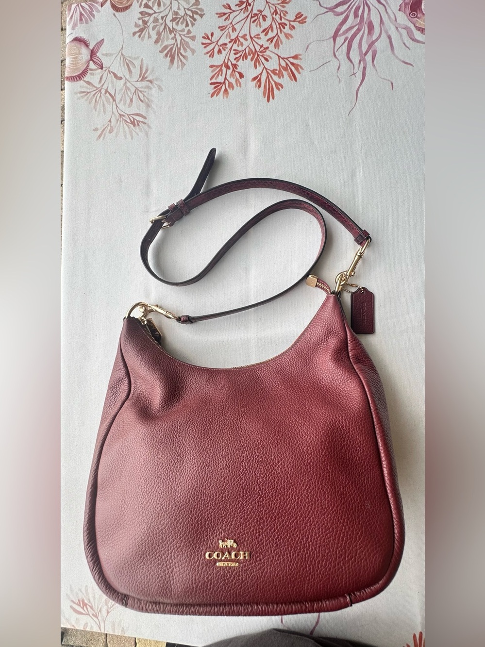 Coach Pebbled Leather Hobo Bag - Wine